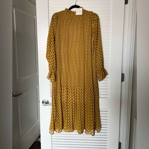 Mustard yellow patterned long sleeve dress